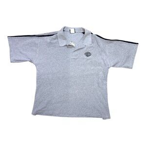 Harley-Davidson Gray Polo Shirt Embroidered Logo & Black Shoulder Stripe Mens XL